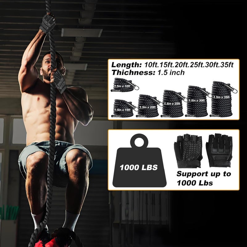 DAJOUJS Climbing Rope 1.5 Inch Diameter 10/15 / 20/30 Feet Length Gym Climbing Rope for Workout Fitness & Strength Training, Gym Rope, Exercise Climbing Rope in Black for Adults Outdoor & Indoor - Image 4